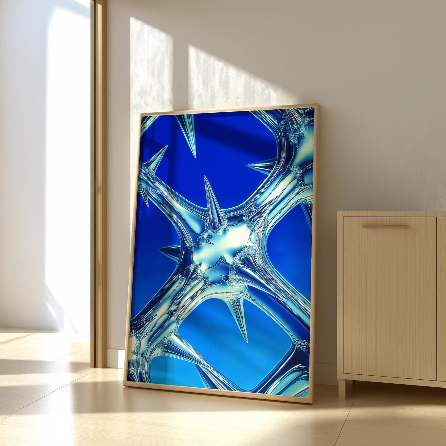 Abstract Spiked Glass Art - Futuristic Minimalist Blue Wall Print - Semi-Gloss Poster for Modern Aesthetic Decor