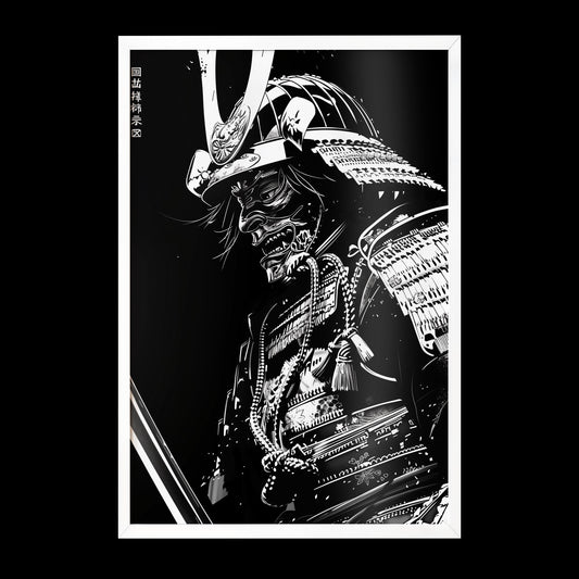 Black and White Samurai Portrait Print | Japanese Inspired Art | Semi-Gloss | Wall Art | Home Decor | Office Decor | Warrior Poster